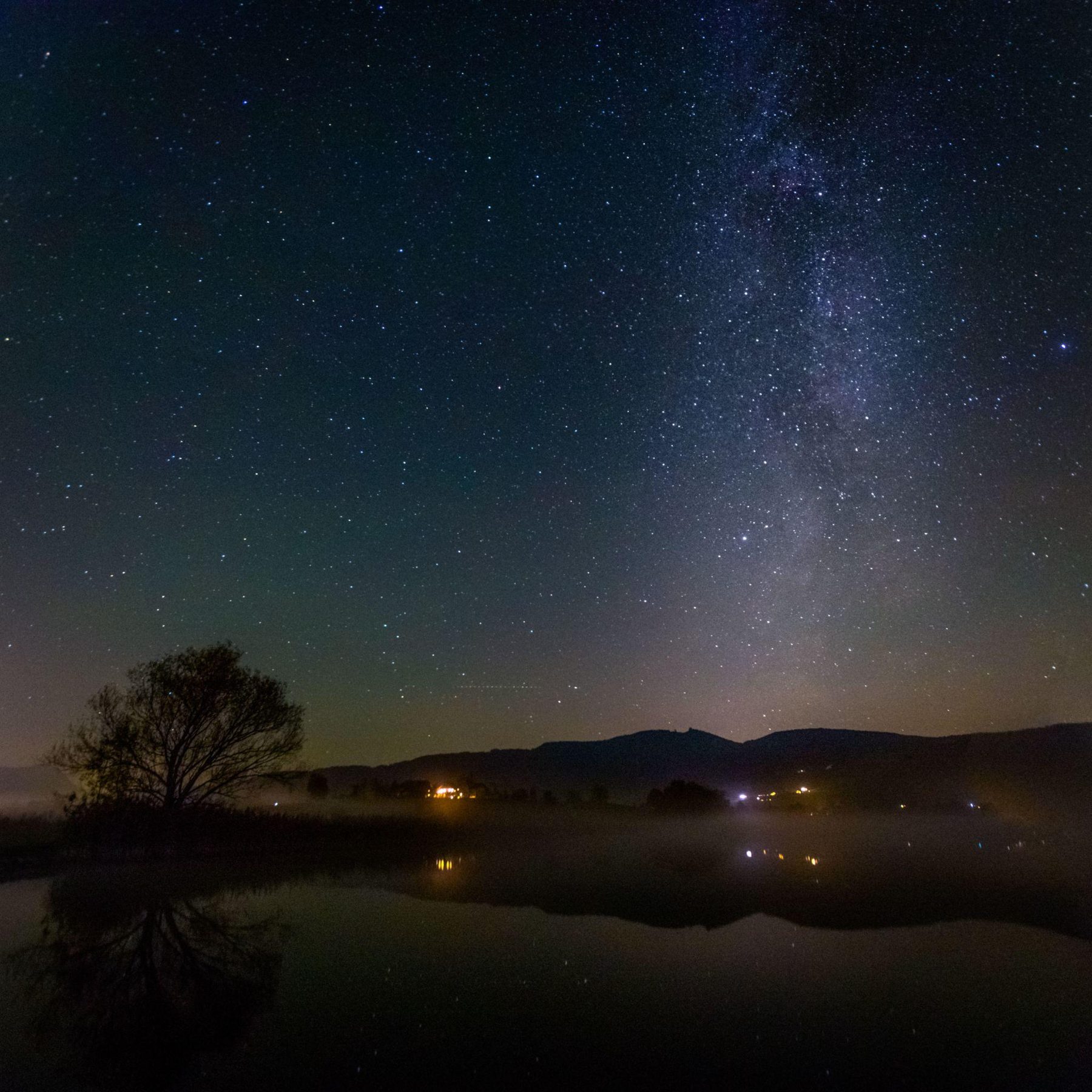 The Milky Way over a dark lake